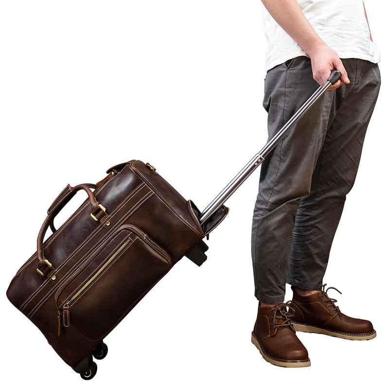 Men's  Leather Trolley Travel Bag