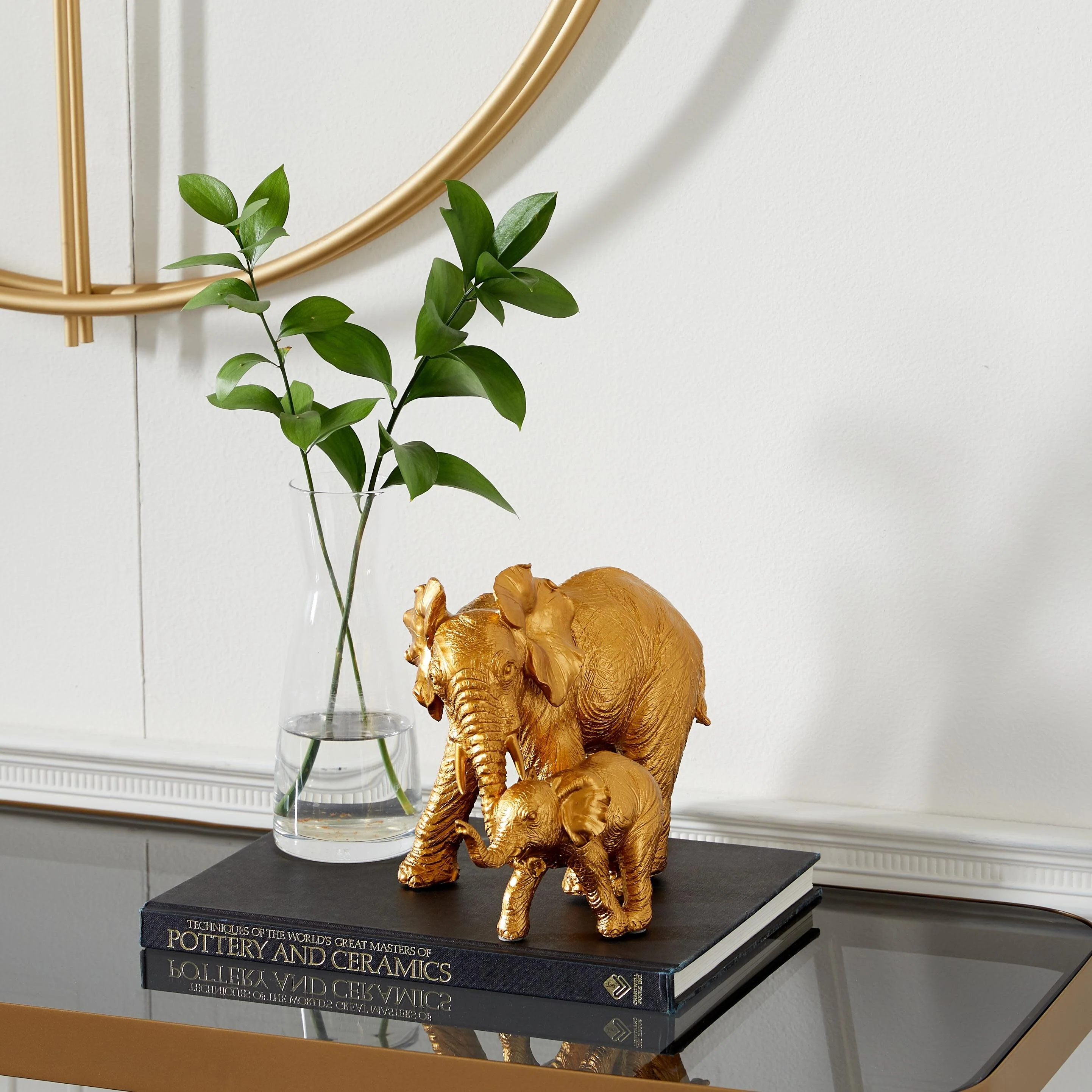 Gold Polyresin Stacked Elephant Decorative Sculpture