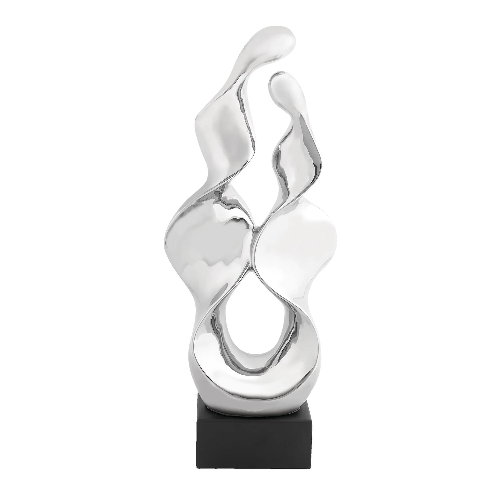 Ceramic Abstract Decorative Sculpture with Black Base - Silver